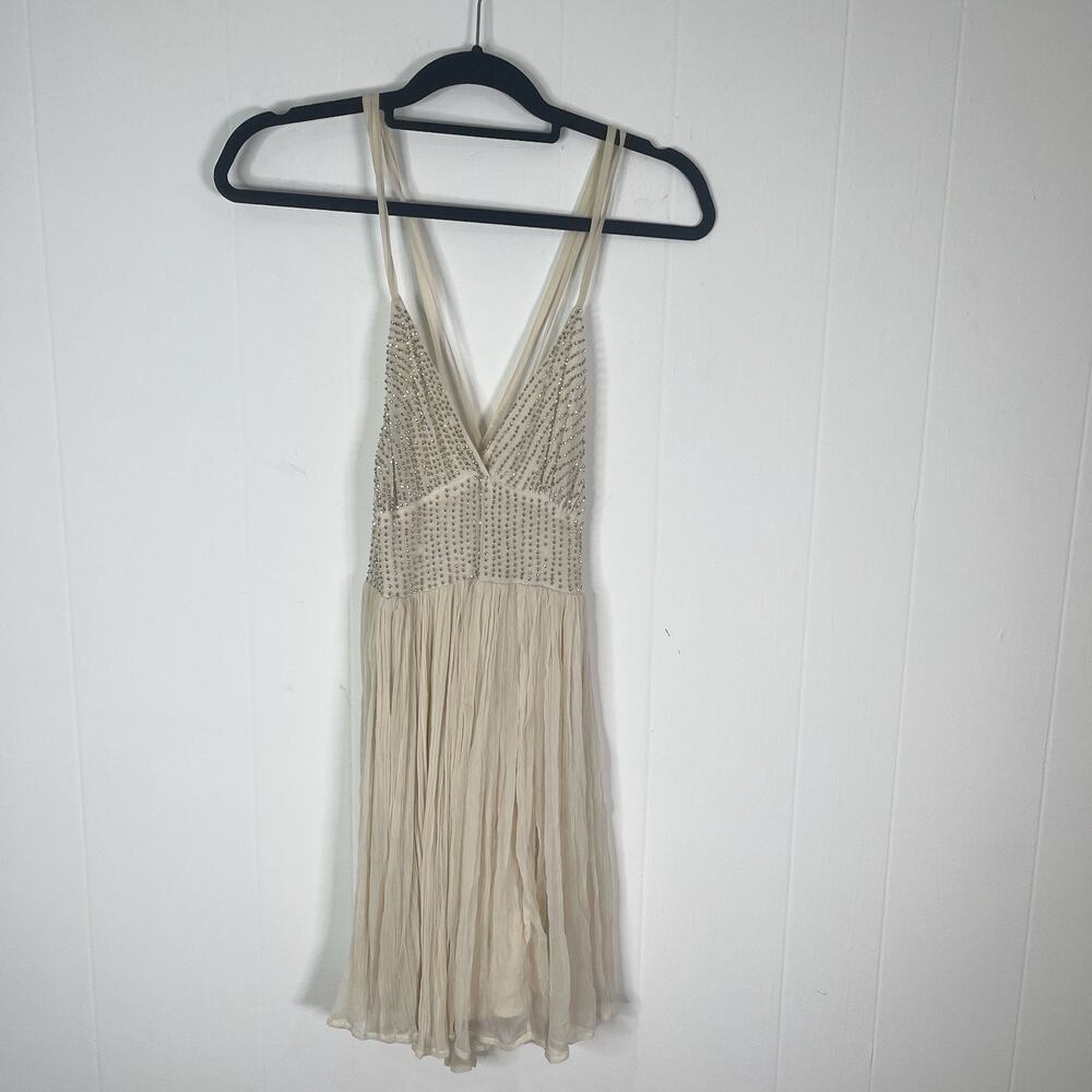 Free People Beaded Chiffon Dress Size 8 Ivory Cream Embellished Party Boho